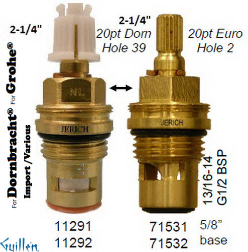 JER 71531LF;; __ 2-1/4in 20pt; Hot cwc 1/4 Turn brass cartridge ceramic; in Unfinish