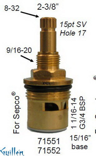 JER 71551;; __ 2-3/8in 15pt; Hot cwc 1/4 Turn brass cartridge ceramic; in Unfinish