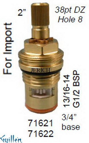 JER 71621LF;; __ 2in 38pt; Hot cwc 1/4 Turn brass cartridge ceramic; in Unfinish
