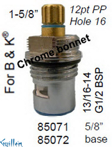 JER 85072LF;; __ 1-5/8in 20pt; Cold ccwc 1/4 Turn brass cartridge ceramic; in Unfinish