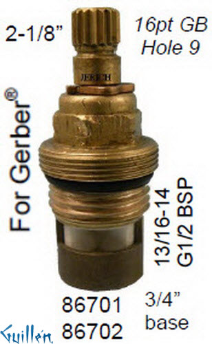 JER 86702LF;; __ 2-1/8in 16pt; Cold ccwc 1/4 Turn brass cartridge ceramic; in Unfinish