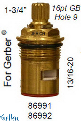 JER 86991LF;; __ 1-3/4in 16pt; Hot cwc 1/4 Turn brass cartridge ceramic; in Unfinish