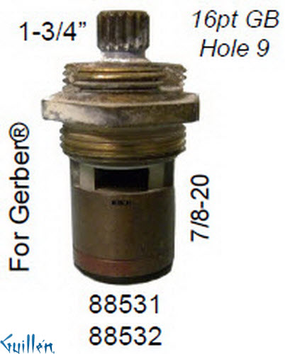 JER 88531;; __ 1-3/4in 16pt; Hot cwc 1/4 Turn brass cartridge ceramic; in Unfinish