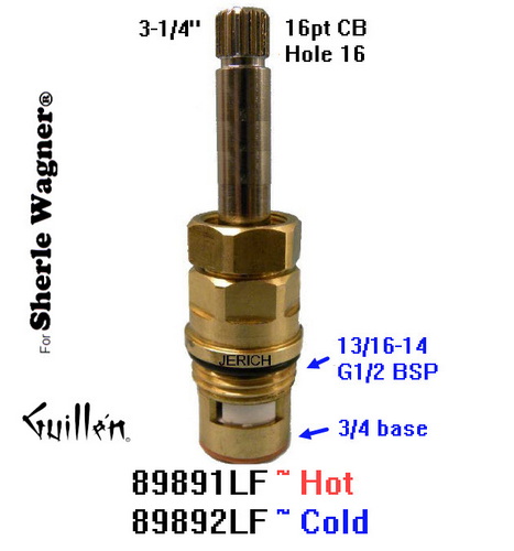 JER 89891LF;; __ 3-1/4in 16pt; Hot cwc 1/4 Turn brass cartridge ceramic; in Unfinish