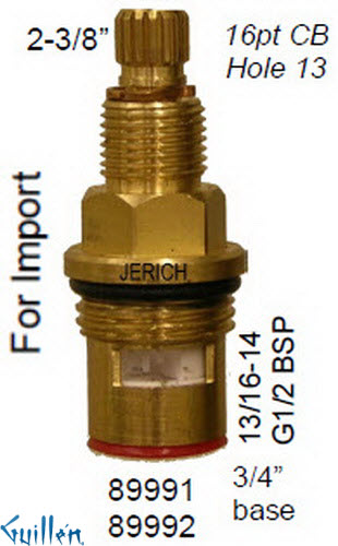 JER 89991LF;; __ 2-3/8in 16pt; Hot cwc 1/4 Turn brass cartridge ceramic; in Unfinish