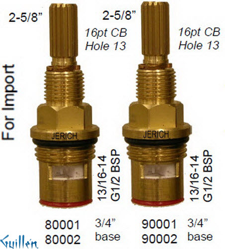JER 90001LF;; __ 2-5/8in 16pt; Hot cwc 1/4 Turn brass cartridge ceramic; in Unfinish