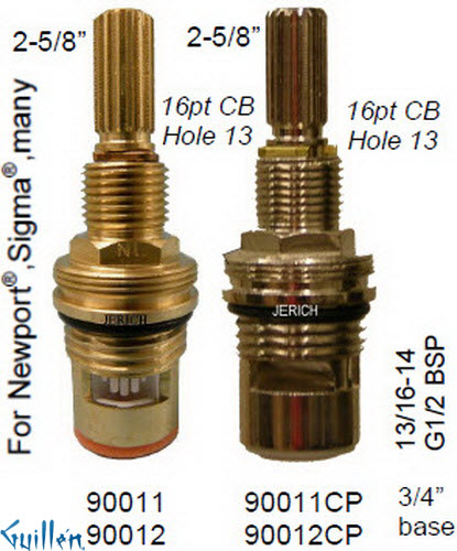 JER 90011CPLF;; __ 2-5/8in 16pt; Hot cwc 1/4 Turn brass cartridge ceramic; in Unfinish