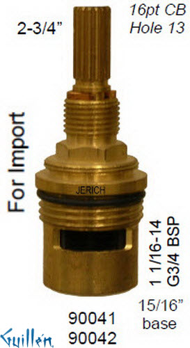 JER 90041;; __ 2-3/4in 16pt; Hot cwc 1/4 Turn brass cartridge ceramic; in Unfinish