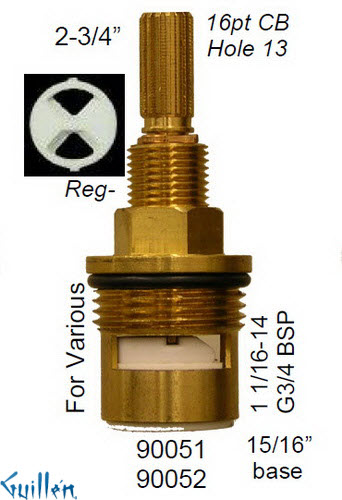 JER 90052;; __ 2-3/4in 16pt; Cold ccwc 1/4 Turn brass cartridge ceramic; in Unfinish