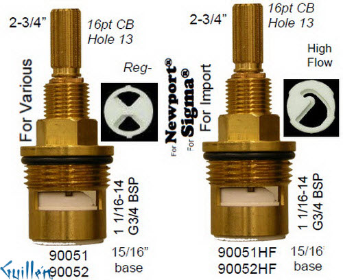 JER 90052HF;; __ 2-3/4in 16pt; Cold ccwc 1/4 Turn brass cartridge ceramic; in Unfinish