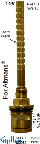 JER 90061;; __ 5-5/8in 16pt; Hot cwc 1/4 Turn brass cartridge ceramic; in Unfinish