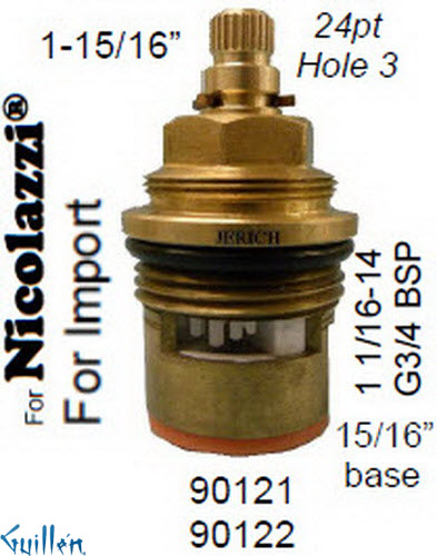 JER 90122;; __ 1-15/16in 24pt; Cold ccwc 1/4 Turn brass cartridge ceramic; in Unfinish