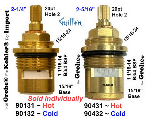 JER 90132;; __ 2-1/4in 20pt; Cold ccwc 1/4 Turn brass cartridge ceramic; in Unfinish