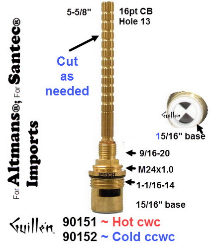 JER 90151;; __ 5-5/8in 16pt; Hot cwc 1/4 Turn brass cartridge ceramic; in Unfinish