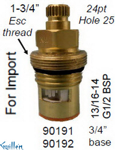 JER 90191LF;; __ 1-3/4in 24pt; Hot cwc 1/4 Turn brass cartridge ceramic; in Unfinish