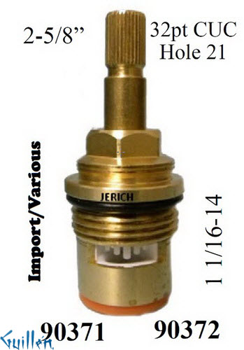 JER 90372; __ 2-5/8in 32pt; Cold ccwc 1/4 Turn brass cartridge ceramic; in Unfinish