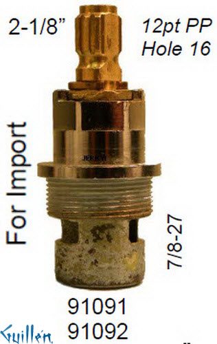 JER 91091;; __ 2-1/8in 12pt; Hot cwc 1/4 Turn brass cartridge ceramic; in Unfinish