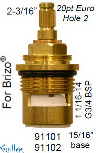 JER 91102;; __ 2-3/16in 20pt; Cold ccwc 1/4 Turn brass cartridge ceramic; in Unfinish