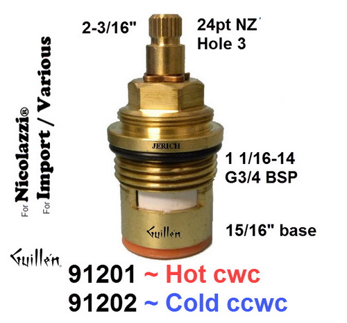 JER 91202;;__ 2-3/16in 24pt; Cold ccwc 1/4 Turn brass cartridge ceramic; in Unfinish