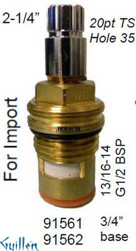 JER 91562LF;; __ 2-1/4in 20pt; Cold ccwc 1/4 Turn brass cartridge ceramic; in Chrome