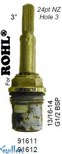 JER 91611LF;; __ 3in 24pt; Hot cwc 1/4 Turn brass cartridge ceramic; in Unfinish