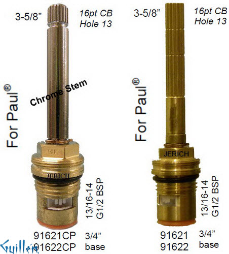 JER 91621CPLF;; __ 3-5/8in 16pt; Hot cwc 1/4 Turn brass cartridge ceramic; in Chrome