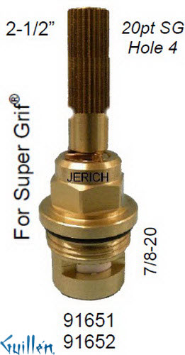 JER 91651;; __ 2-1/2in 20pt; Hot cwc 1/4 Turn brass cartridge ceramic; in Unfinish