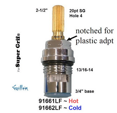 JER 91661LF;; __ 2-1/2in 20pt; Hot cwc 1/4 Turn brass cartridge ceramic; in Unfinish
