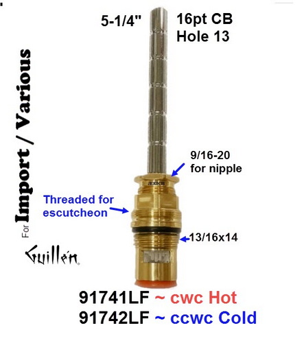 JER 91741LF;; __ 5-1/4in 16pt; Coldtc cwc 1/4 Turn brass ceramic cartridge; in Unfinish