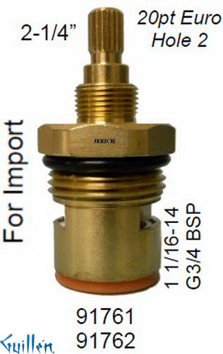 JER 91762;; __ 2-1/4in 20pt; Cold ccwc 1/4 Turn brass cartridge ceramic; in Unfinish