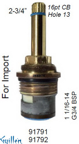 JER 91792;; __ 2-3/4in 16pt; Cold ccwc 1/4 Turn brass cartridge ceramic; in Chrome