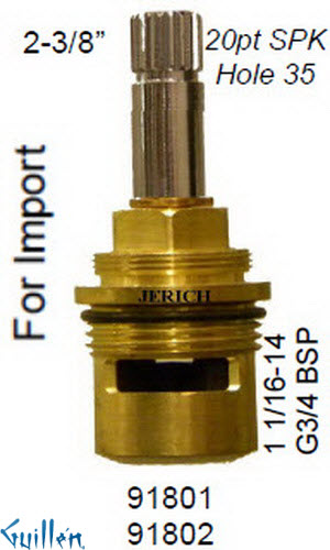 JER 91801;; __ 2-3/8in 20pt; Hot cwc 1/4 Turn brass cartridge ceramic; in Chrome