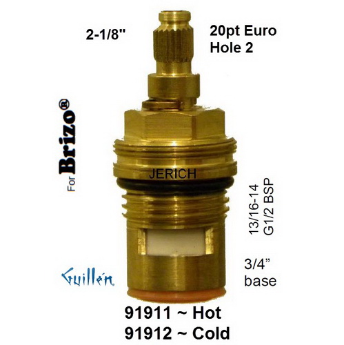 JER 91911LF;; __ 2-1/8in 20pt; Hot cwc 1/4 Turn brass cartridge ceramic; in Unfinish