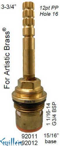 JER 92012;; __ 3-3/4in 12pt; Cold ccwc 1/4 Turn brass cartridge ceramic; in Unfinish