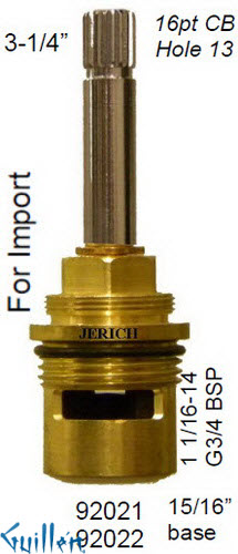 JER 92021;; __ 3-1/4in 16pt; Hot cwc 1/4 Turn brass cartridge ceramic; in Chrome
