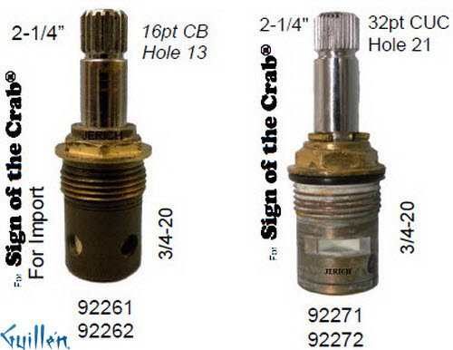 JER 92261LF;; __ 2-1/4in 16pt; Hot cwc 1/4 Turn brass cartridge ceramic; in Chrome