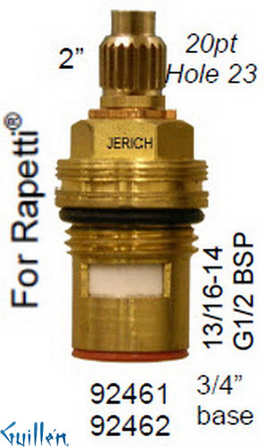 JER 92462LF;; __ 2in 20pt; Cold ccwc 1/4 Turn brass cartridge ceramic; in Unfinish