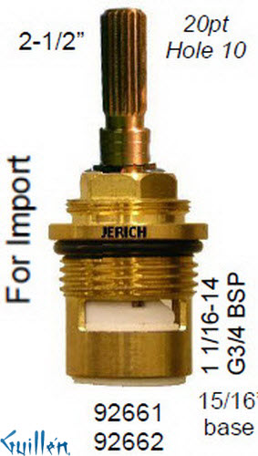 JER 92662LF;; __ 2-1/2in 20pt; Cold ccwc 1/4 Turn brass cartridge ceramic; in Unfinish