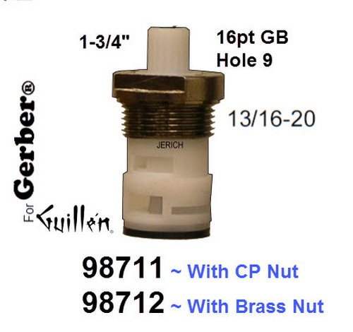 JER 98712;;__ 1-3/4in 16pt; 1/4 Turn plastic cartridge; in Unfinish