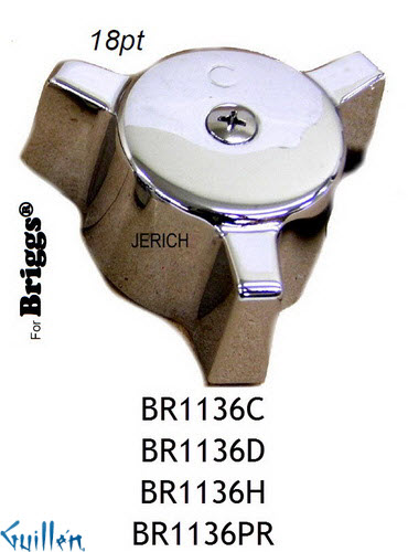 JER BR1136PR;__ 18pt; knob w/ 3 prongs Metal handle pair; in Chrome