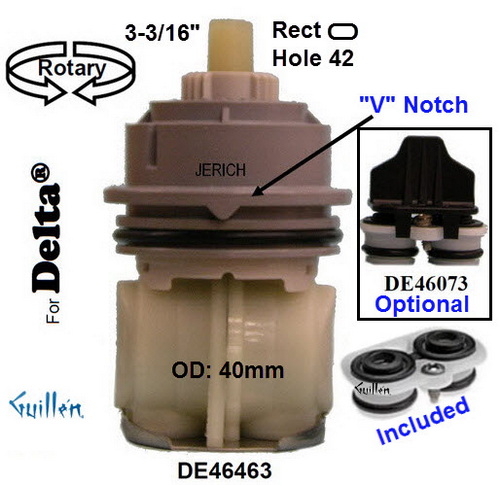 JER DE46463; 3-3/16in 2 Flats; pressure balance catridge; for 1700 after 2006 with Gray cap and V notches; in Unfinish