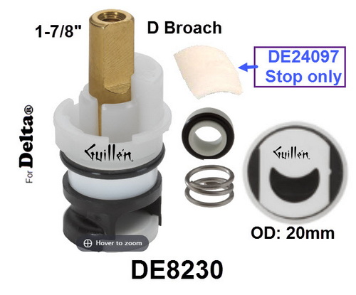JER DE8230;; __ 1-7/8in D; Hot or Cold ccwc 1/4 Turn plastic cartridge; in Unfinish; Replaces RP42216; includes RP10700 equivalent