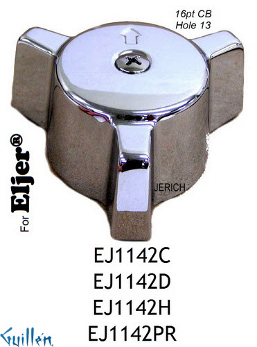 JER EJ1142PR;__ 16pt; knob w/ 3 prongs Metal handle pair; in Chrome