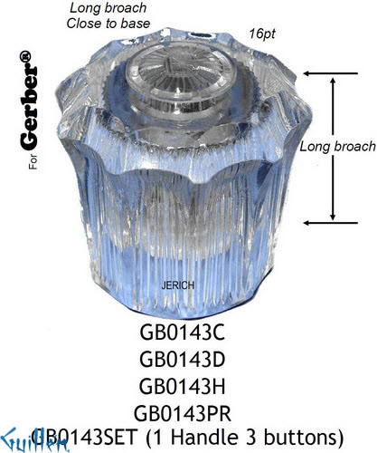 JER GB0143SET;__ 16pt; knob Acrylic handle w/ 3 buttons; in Chrome