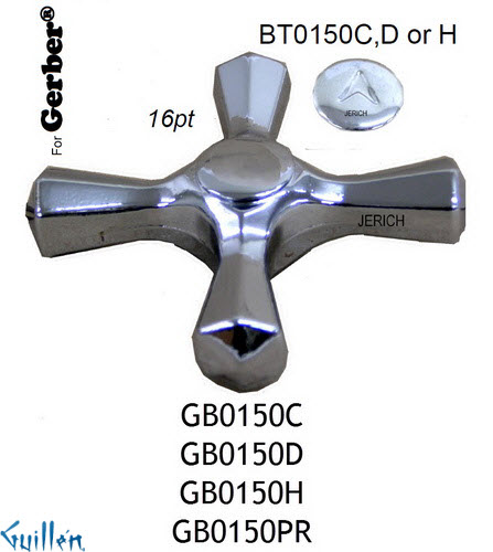 JER GB0150D;__ 16pt; cross Metal handle diverter; in Chrome
