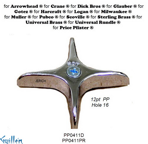 JER PP0411D;__ 12pt; knob w/ 4 prongs Metal handle diverter; in Chrome