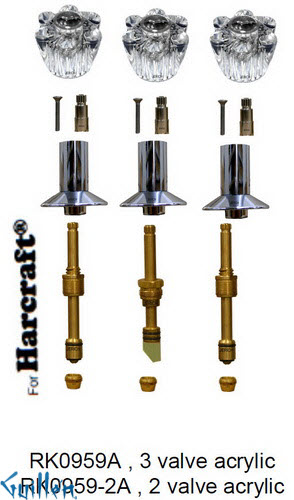 JER RK0959A;; __ 3; Rebuild kit with 3 knob acrylic handle; in Chrome