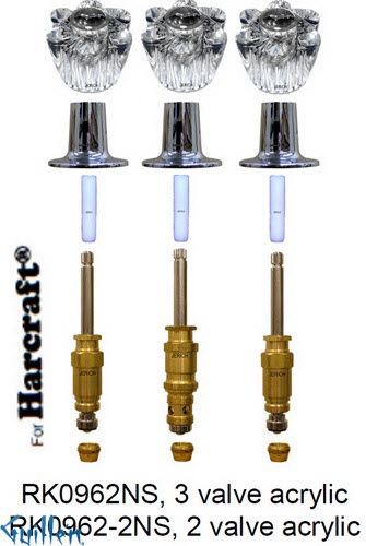 JER RK0962NS;; __ 3; Rebuild kit with 3 knob acrylic handle; in Chrome