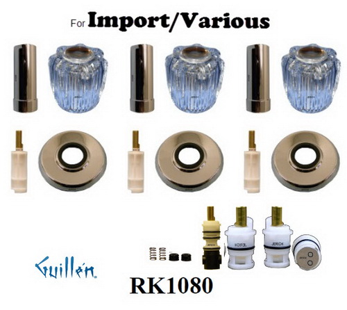 JER RK1080;; __ 3; Rebuild kit with 3 knob handle; in Chrome