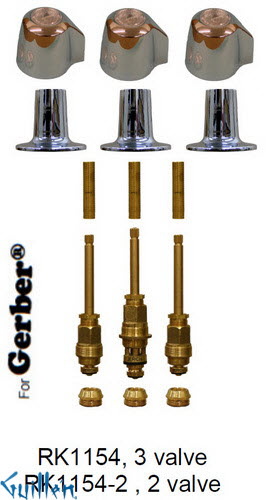 JER RK1154;; __ 3; Rebuild kit with 3 knob handle; in Chrome